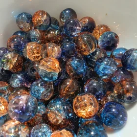 10mm Glass Beads – Multi Tone Crackle Navy Blue Orange