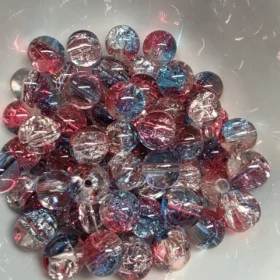 10mm Glass Beads – Multi Tone Crackle Blue Pink