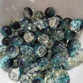 10mm Glass Beads – Multi Tone Crackle Dark Green Yellow