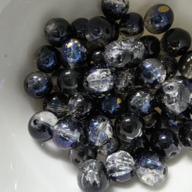 10mm Glass Beads – Multi Tone Crackle Black