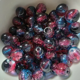 10mm Glass Beads – Multi Tone Crackle Blue Pink