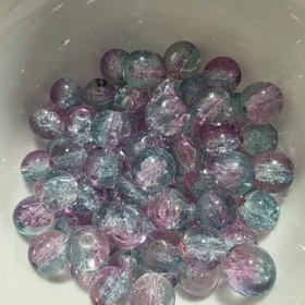 10mm Glass Beads – Multi Tone Crackle Blue Pink