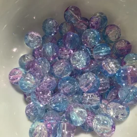 10mm Glass Beads – Multi Tone Crackle Blue Purple