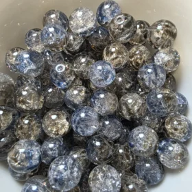 10mm Glass Beads – Multi Tone Crackle Blue Yellow