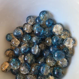 10mm Glass Beads – Multi Tone Crackle Blue Yellow