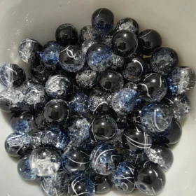 10mm Glass Beads – Multi Tone Crackle Dark Blue