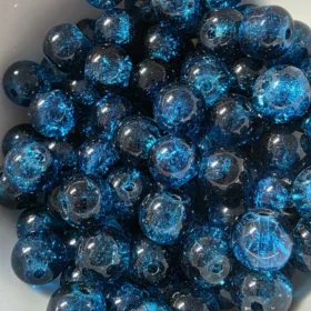 10mm Glass Beads – Multi Tone Crackle Dark Blue