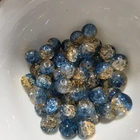 10mm Glass Beads – Multi Tone Crackle Dark Blue Yellow