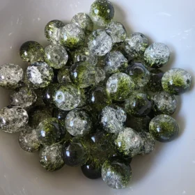 10mm Glass Beads – Multi Tone Crackle Green