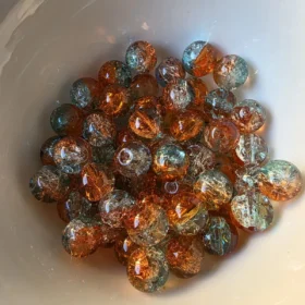 10mm Glass Beads – Multi Tone Crackle Orange Blue
