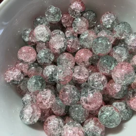 10mm Glass Beads – Multi Tone Crackle Pink Green