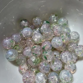10mm Glass Beads – Multi Tone Crackle Pink Green