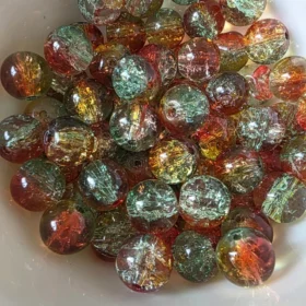 10mm Glass Beads – Multi Tone Crackle Yellow Green Red