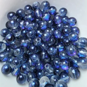 8mm Glass Beads – Clear Dark Blue With Galaxy