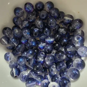 8mm Glass Beads – Clear Dark Blue With Galaxy