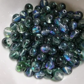 8mm Glass Beads – Clear Green With Galaxy