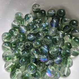 8mm Glass Beads – Clear Green With Galaxy