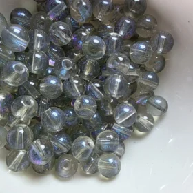 8mm Glass Beads – Clear Grey With Galaxy