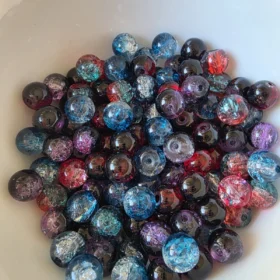 8mm Glass Beads – Crackle Black Red Blue Purple Mix Color