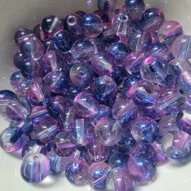 8mm Glass Beads – Multi Tone Clear Blue Purple With Galaxy