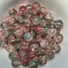 10mm Glass Beads – Multi Tone Crackle Green Red