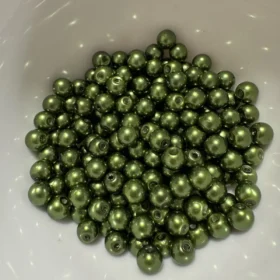 6mm Glass Beads –  Pearlised Olive Green