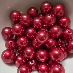 12mm Glass Beads –  Pearlised Red
