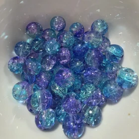 10mm Glass Beads – Multi Tone Crackle Blue Purple