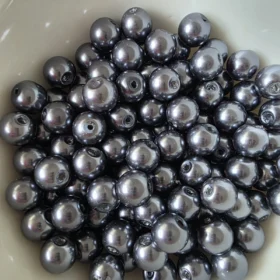 8mm Glass Beads –  Pearlised Dark Grey Black