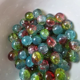 10mm Glass Beads – Multi Tone Crackle Green