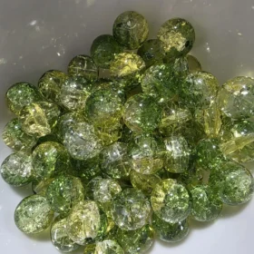 10mm Glass Beads – Multi Tone Crackle Green Yellow Green