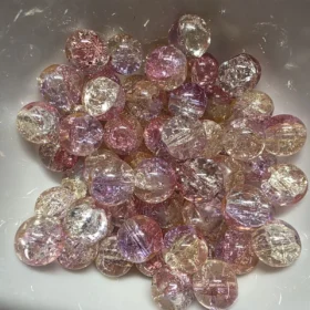 10mm Glass Beads – Multi Tone Crackle Pink Yellow Purple