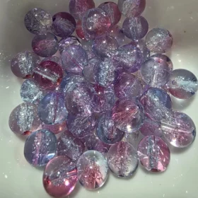 10mm Glass Beads – Multi Tone Crackle Purple Pink
