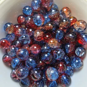 10mm Glass Beads – Multi Tone Crackle Red Blue Orange