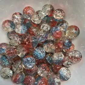 10mm Glass Beads – Multi Tone Crackle Red Blue Yellow
