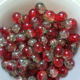 10mm Glass Beads – Multi Tone Crackle Rose Red Green Au