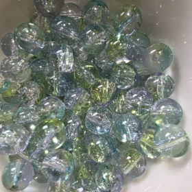 10mm Glass Beads – Multi Tone Crackle Green Blue