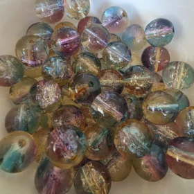 10mm Glass Beads – Multi Tone Crackle Yellow Purple Blue