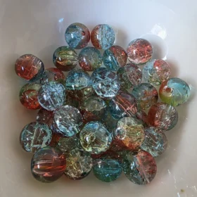 10mm Glass Beads – Multi Tone Crackle Red Blue Green