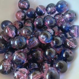10mm Glass Beads – Multi Tone Crackle Purple Dark Blue