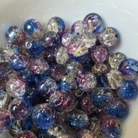 10mm Glass Beads – Multi Tone Crackle Purple Blue Yellow