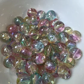 10mm Glass Beads – Multi Tone Crackle Pink Green Yellow