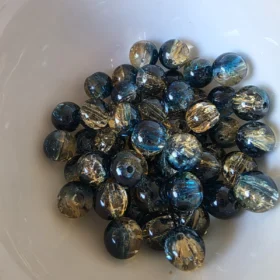 10mm Glass Beads – Multi Tone Crackle Dark Blue Yellow