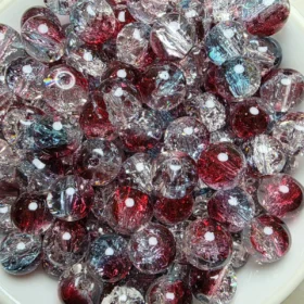 10mm Glass Beads – Multi Tone Crackle Dark Red Blue