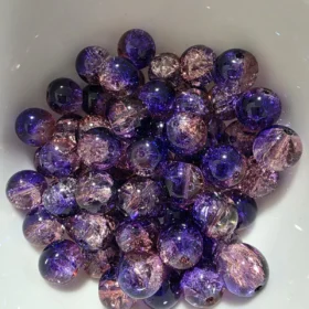 10mm Glass Beads – Crackle Dark Purple Orange