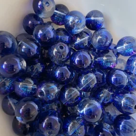 10mm Glass Beads – Clear Dark Blue With Galaxy