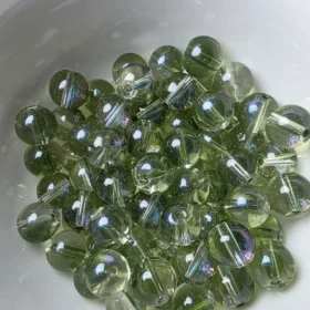 10mm Glass Beads – Clear Forest Green With Galaxy