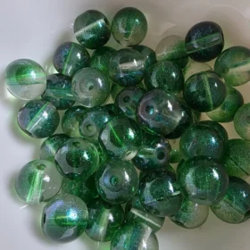 10mm Glass Beads – Clear Green With Galaxy