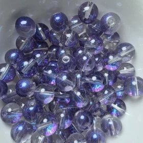 10mm Glass Beads – Clear Purple With Galaxy