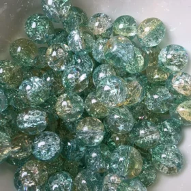 10mm Glass Beads – Crackle Green Light Yellow